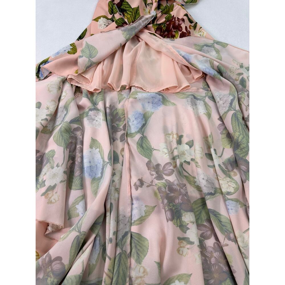 L’Atiste by Amy Pink Floral Ruffle High Low Maxi Dress Size Small Garden Party - Picture 7 of 11